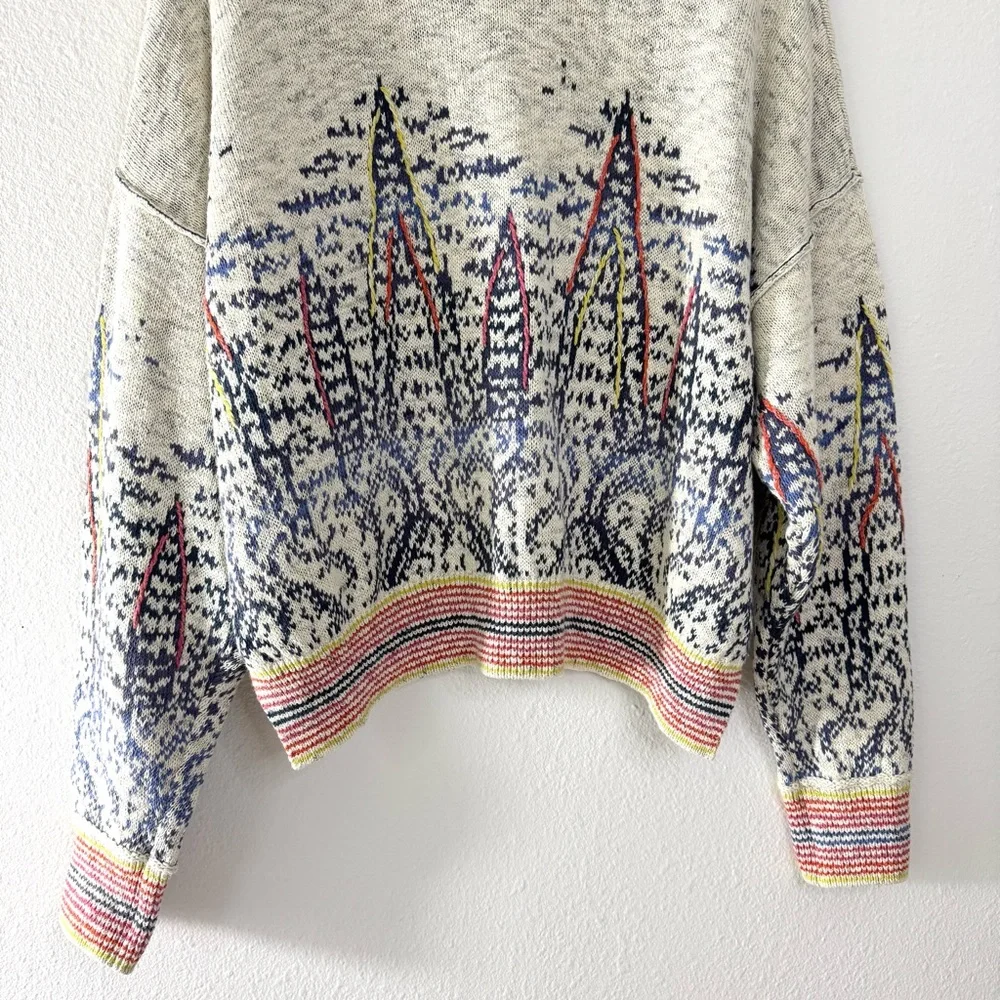 Anthropologie Pilcro Embroidered Cropped Cardigan Sweater Stripe Trim Size XL - Picture 9 of 10